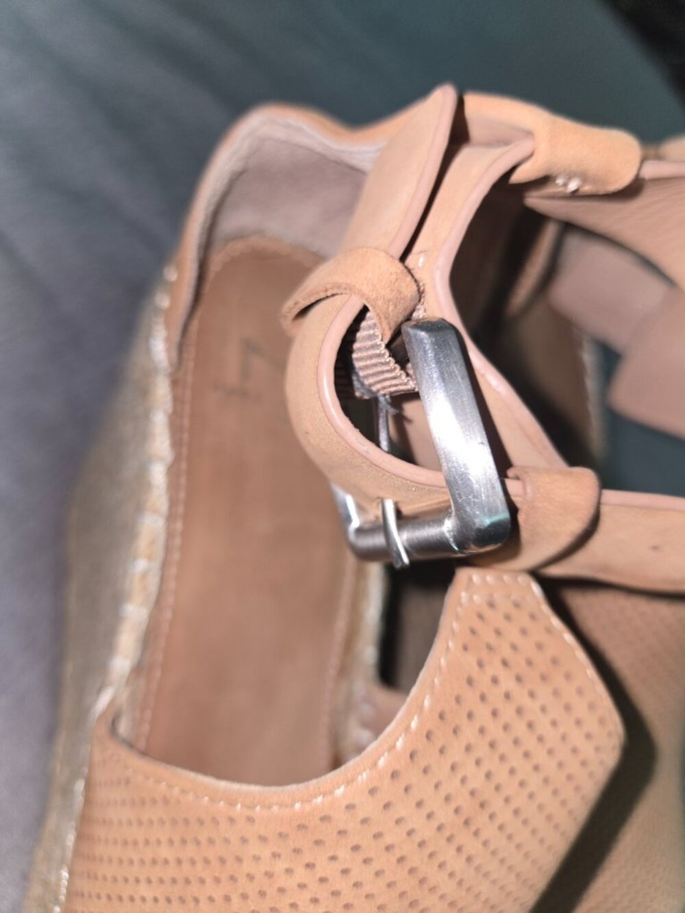 Marc Fisher Ltd Mlannie Nude Leather Platform Espadrille Wedge Sandals Size 8 - Picture 3 of 10